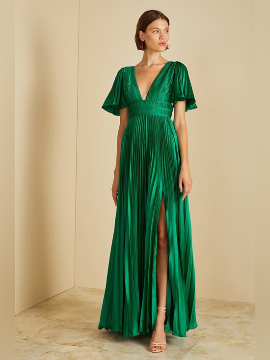 AMUR Dresses & Skirts - Amur Womens Jupiter Pleated Sleeve Gown, Green nwt 4